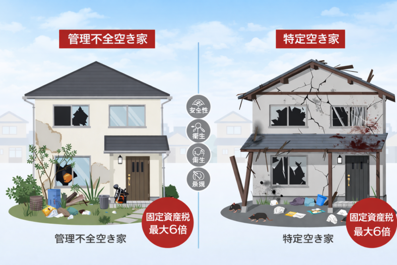6倍の対象となる管理不全空き家と特定空き家の違い